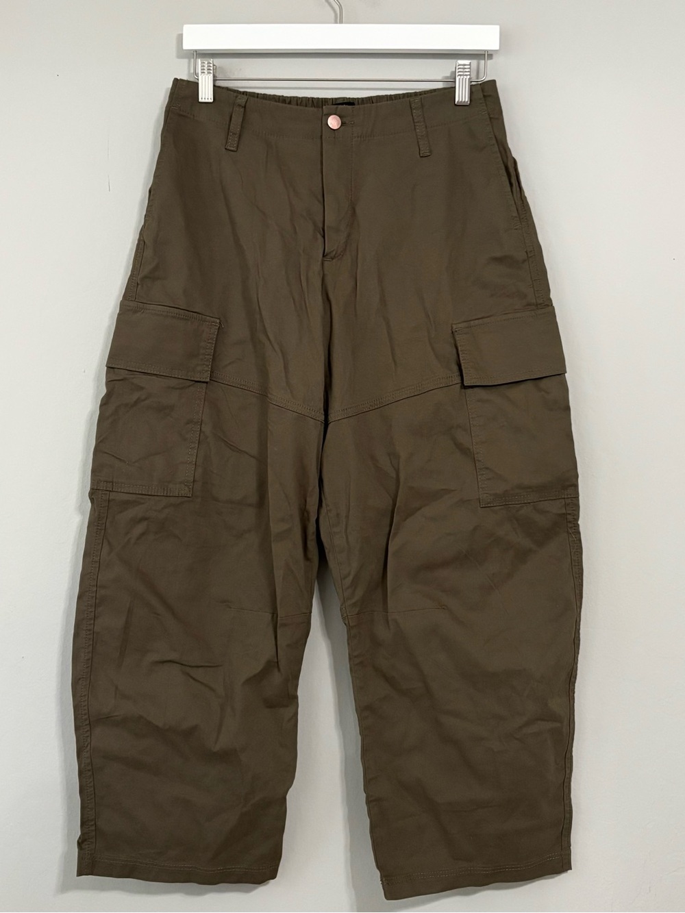NEW RUTI Olive Green Rose Floral Embroidered Utility Barrel Pants